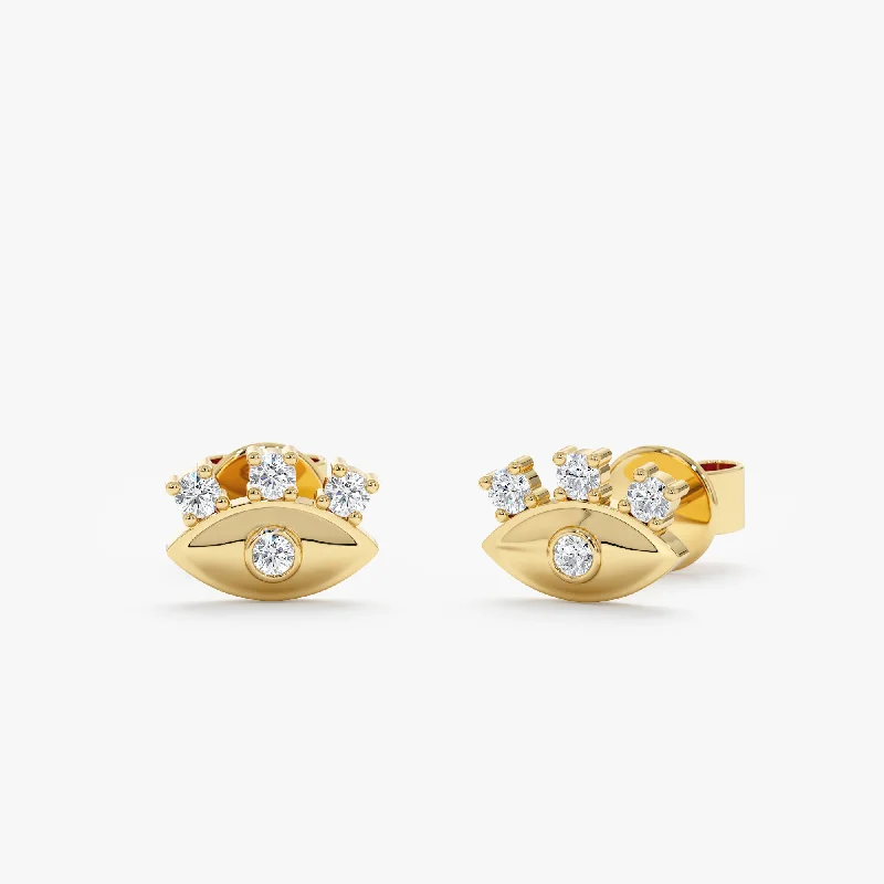 women’s zodiac earrings -Eyelash Diamond Eye Stud Earrings, Lucinda