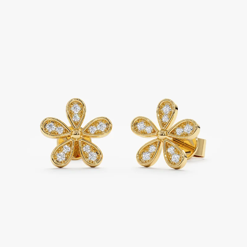 women’s drop earrings -Five Petal Diamond Flower Studs, Shelby