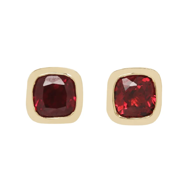 women’s dangly earrings -Garnet Cushion Studs