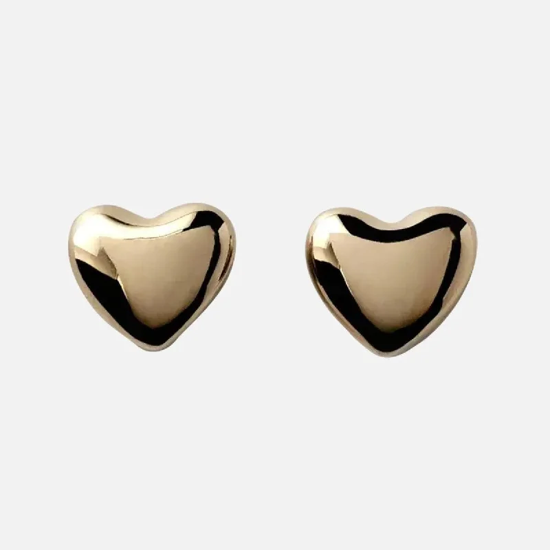 geometric stud earrings for women -Gold Plated Voluptuous Heart Earrings, Large