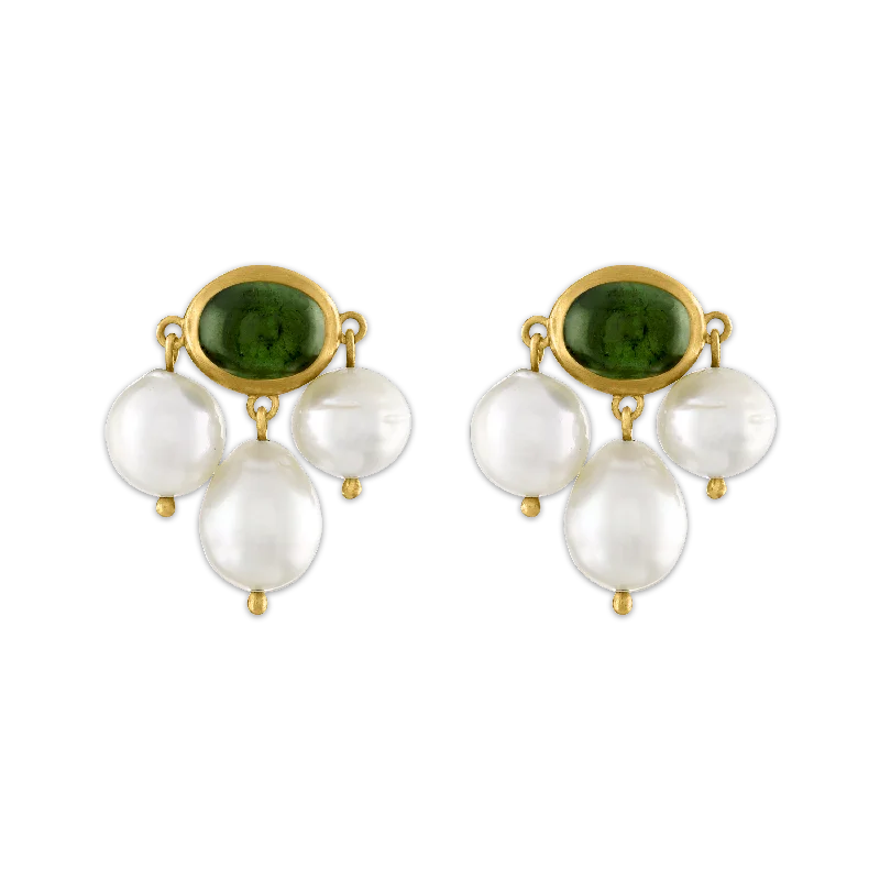 women’s gold hoop earrings -Green Tourmaline and South Sea Pearl Unda Stud Earrings