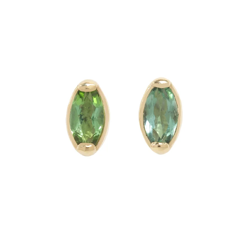 women's geometric earrings -Green Tourmaline Marquise Studs