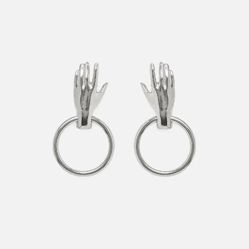 women’s statement earrings -Hand Hoop Earring in Silver