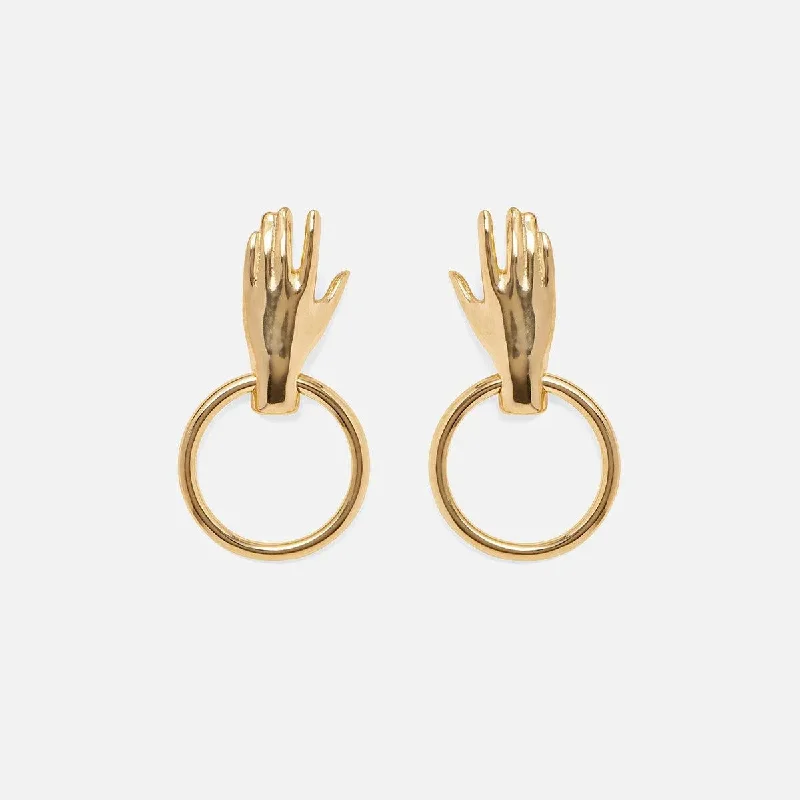 elegant dangle earrings for ladies -Hand Hoop Earring in Gold