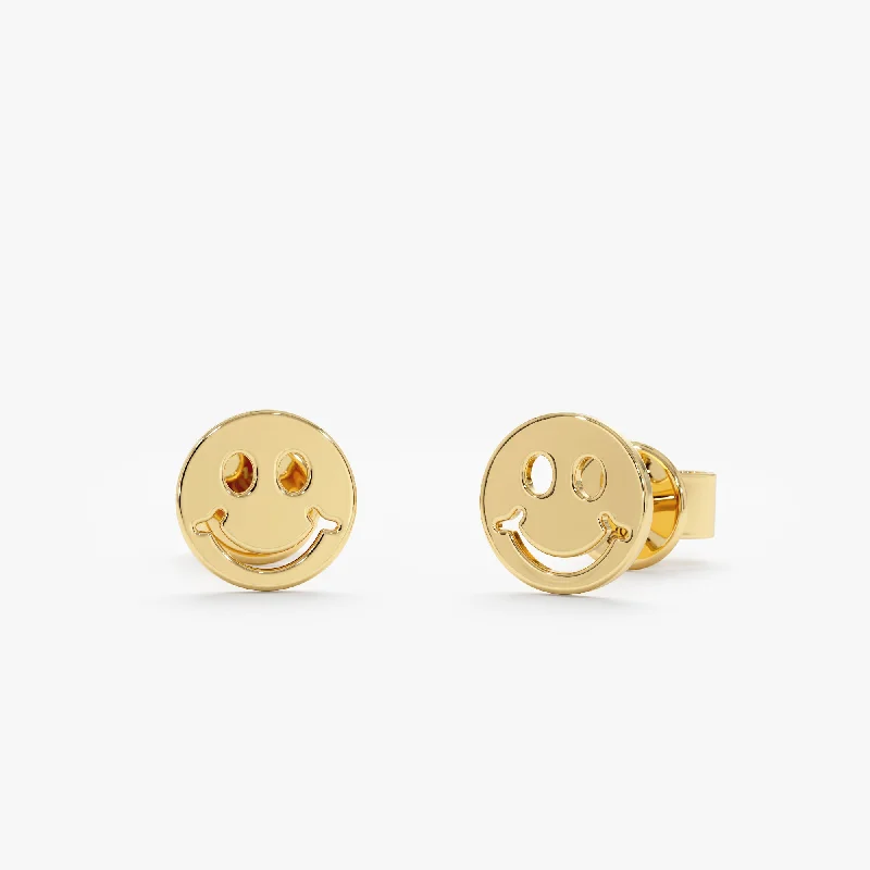 women’s hoop earrings with charms -Happy Face Studs In Solid Gold, Joyce