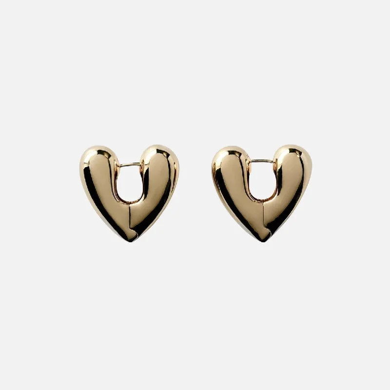 women’s glam earrings -Gold Plated Heart Hoops, Large