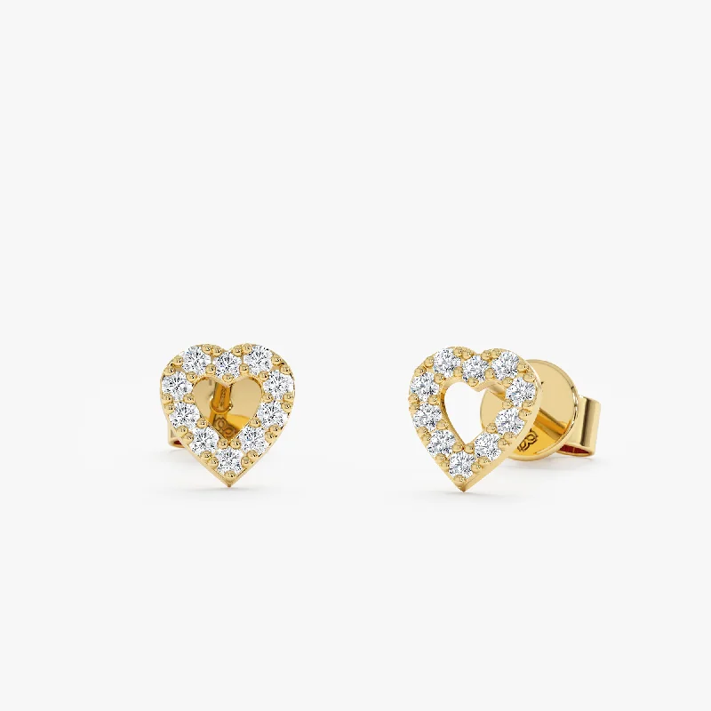 women’s silver hoop earrings -Heart Outline Diamond Studs, Penelope