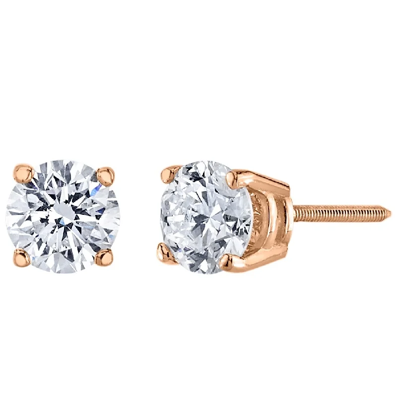 delicate earrings for women -IGI Certified 1 ct Lab Grown Diamond Stud Earrings in 14K Rose Gold