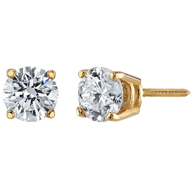 pearl earrings for women -IGI Certified 1 ct Lab Grown Diamond Stud Earrings in 14K Yellow Gold