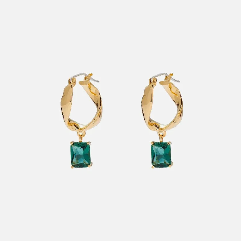 bohemian earrings for women -Infinity Hoops with Green Quartz in Gold