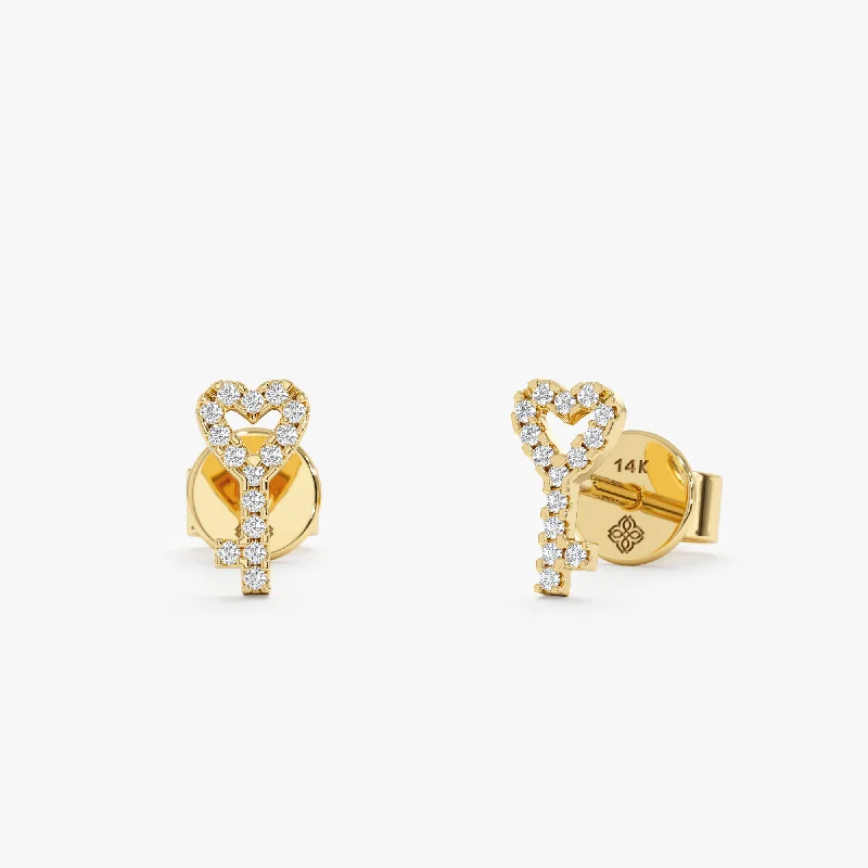 women’s drop earrings -Diamond Key Stud Earrings, Lena