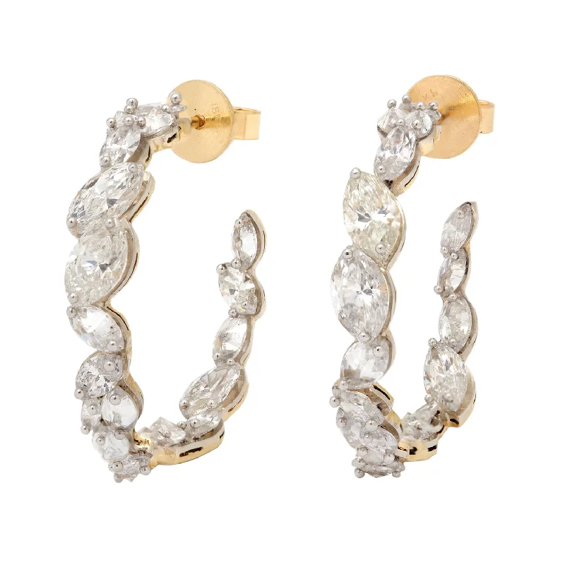 women’s double hoop earrings -Large Marquise Diamond Hoops