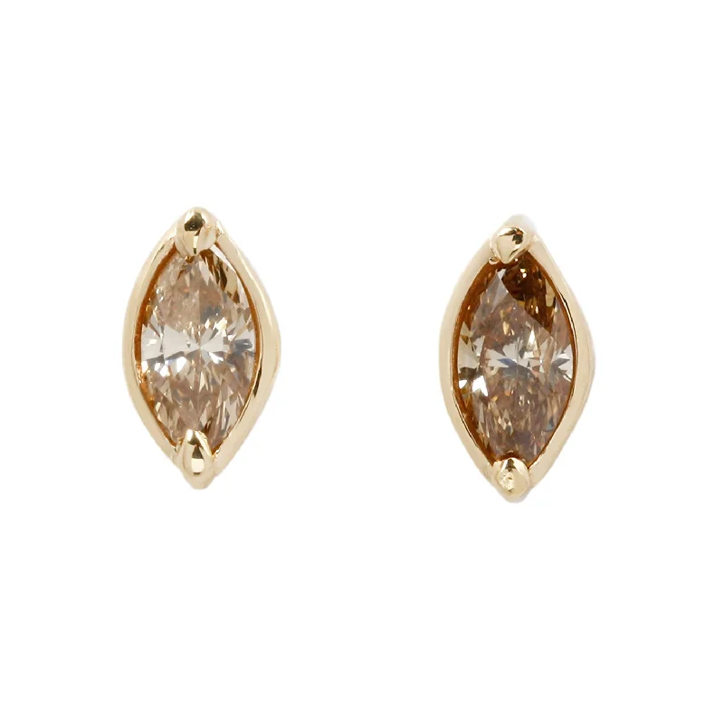 women’s colorful gemstone earrings -Champagne Diamond Marquise Studs