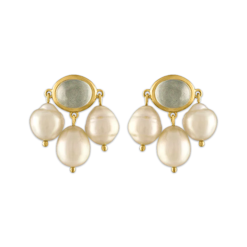 stylish hoop earrings for ladies -Mango Moonstone and South Sea Pearl Unda Stud Earrings