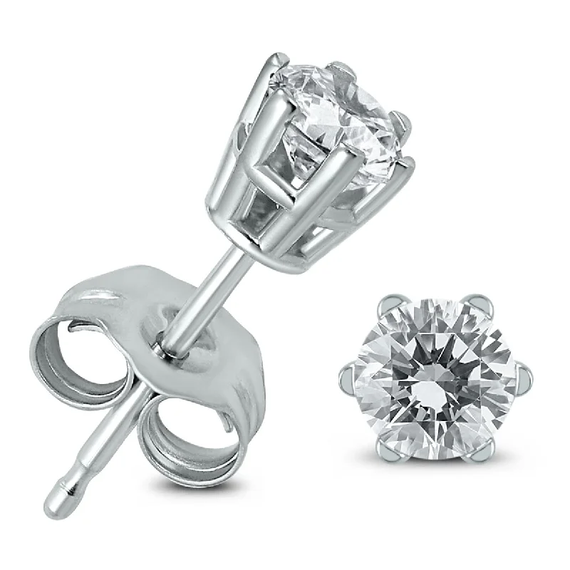 women’s silver drop earrings -Marquee 1/2 Carat TW 6 Prong Round Diamond Solitaire Stud Earrings