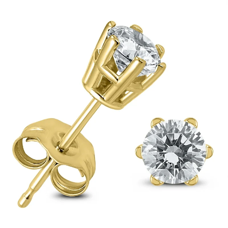 women’s celestial earrings -Marquee 1/2 Carat TW 6 Prong Round Diamond Solitaire Stud Earrings in 14k Yellow Gold