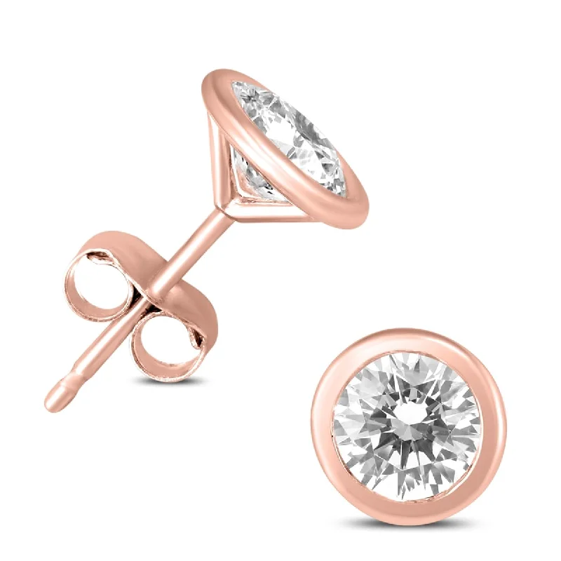 women’s heart-shaped earrings -Marquee 1/2 Carat TW Bezel Diamond Solitaire Stud Earrings in 14K Rose Gold