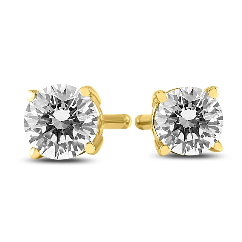 art deco earrings for women -Marquee 1/3 Carat TW Round Diamond Solitaire Stud Earrings In 14k Yellow Gold