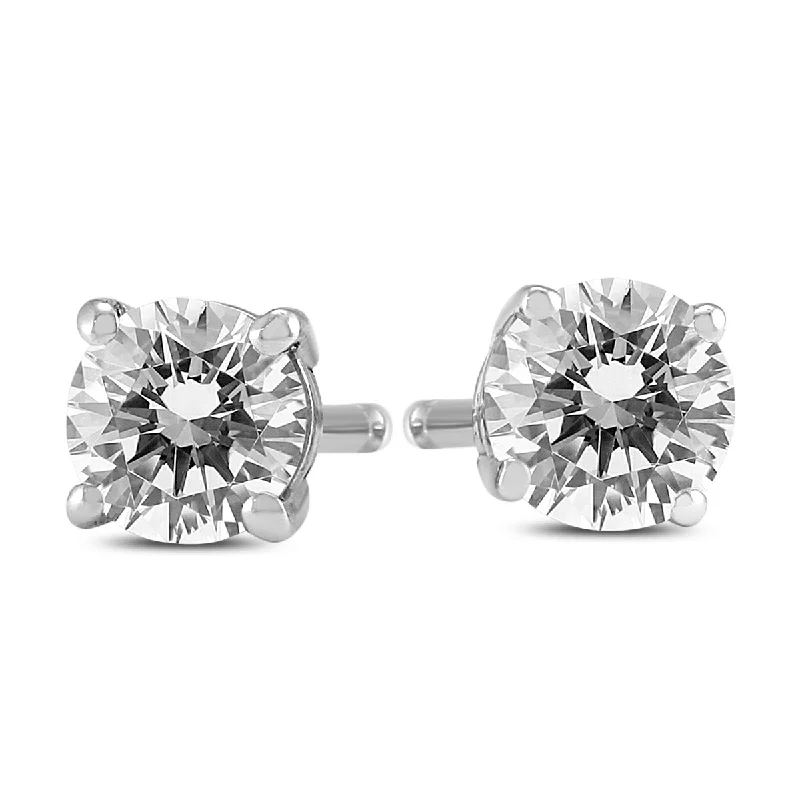 women’s rhinestone earrings -Marquee 3/4 Carat TW Round Diamond Solitaire Stud Earrings In 14k White Gold