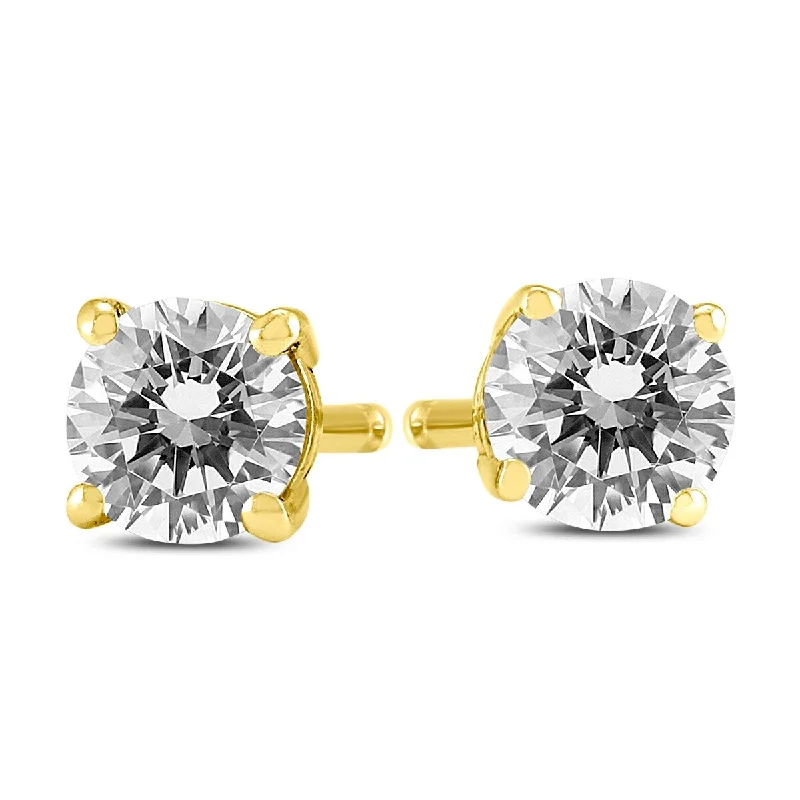 women’s modern earrings -Marquee 3/4 Carat TW Round Diamond Solitaire Stud Earrings In 14k Yellow Gold