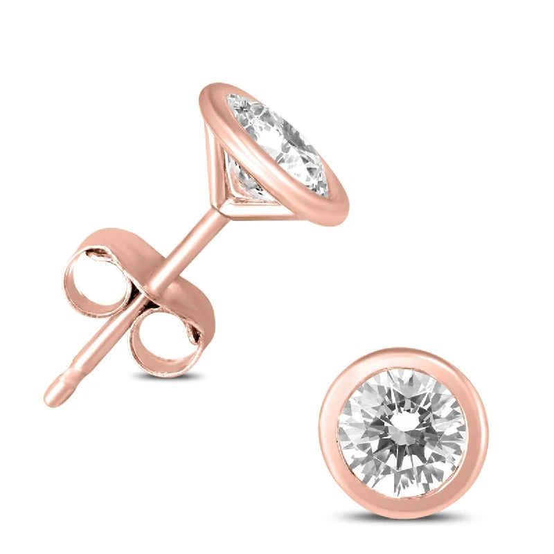 women’s unique earrings -Marquee 3/8 Carat TW Bezel Diamond Solitaire Stud Earrings in 14k Rose Gold