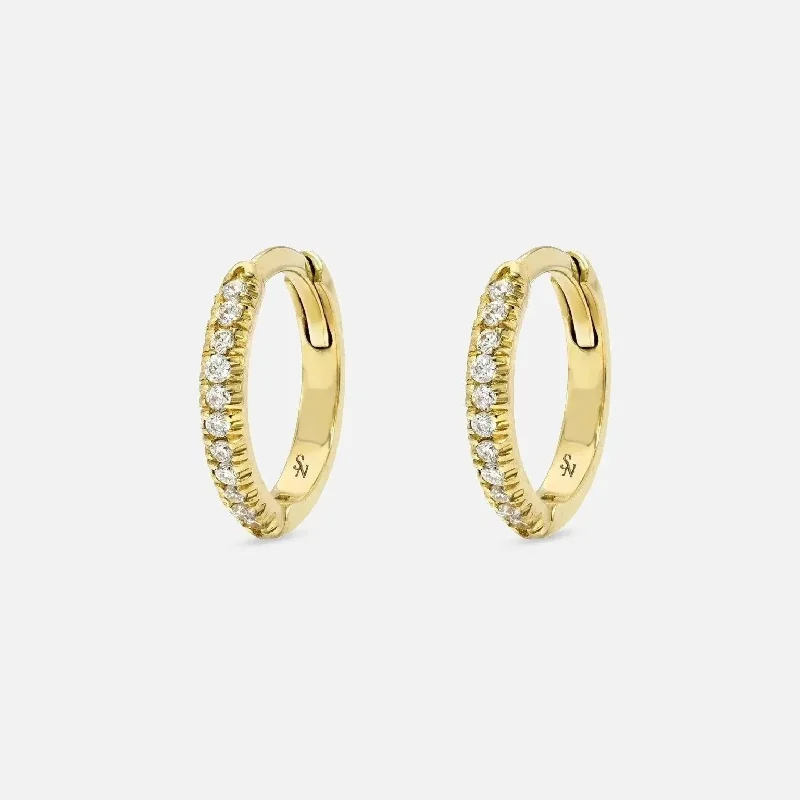 women’s celestial earrings -Huggie Hoop with Diamonds - 11 mm