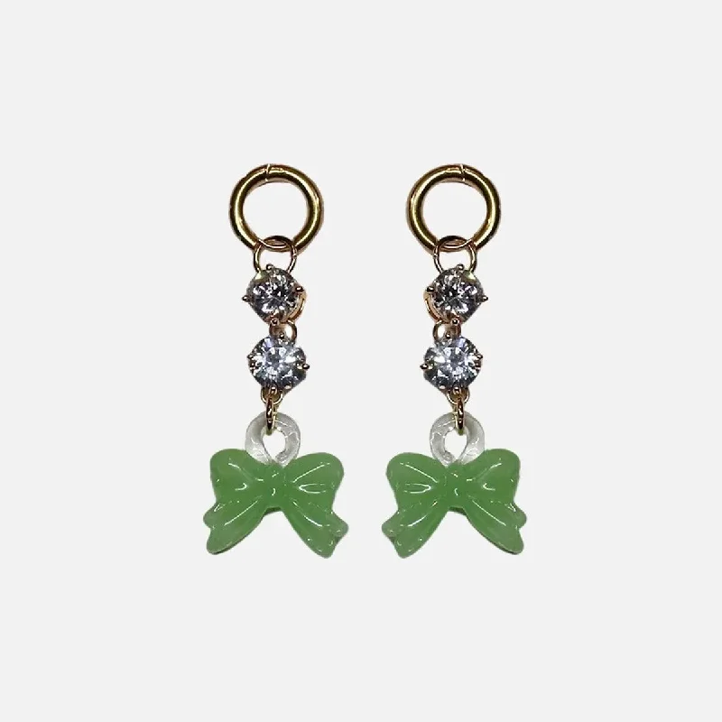 gold-tone earrings for women -Midnight Dance Bow-Peep Earrings, Green