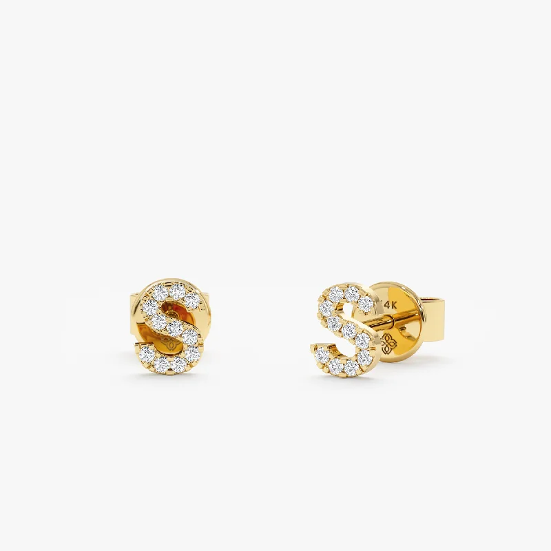 women’s feather earrings -Mini Initial Diamond Stud Earrings, Shonda