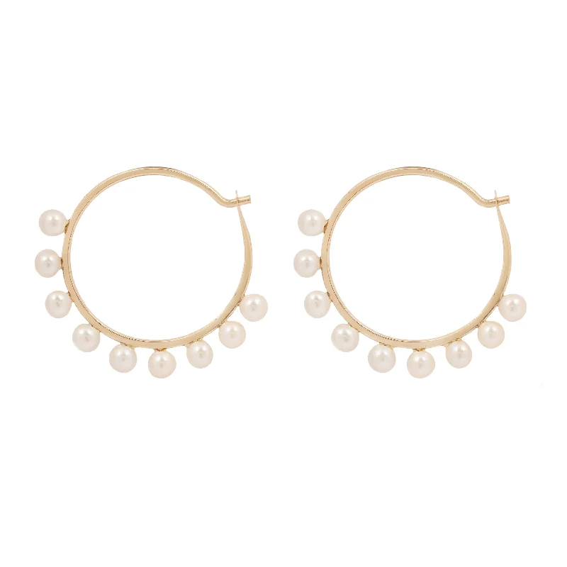 flower earrings for women -Mini Pearl Halo Hoops