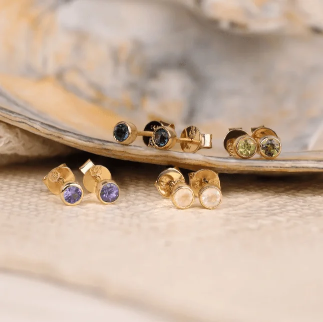 women's gold earrings -Natural Birthstone Stud Earrings, Vienna