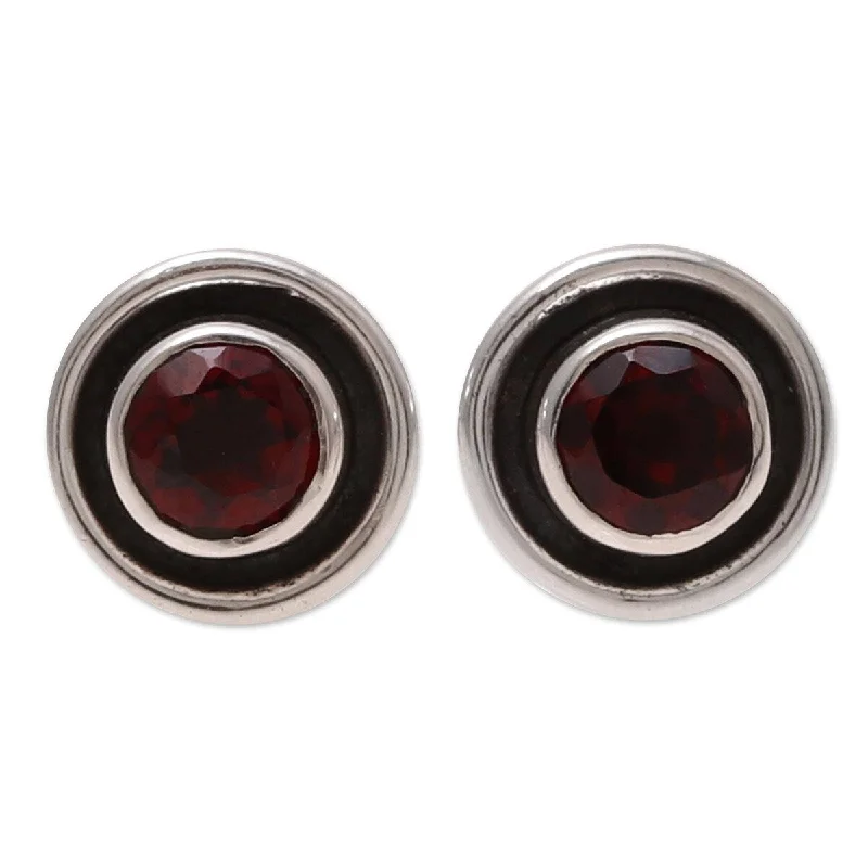 women’s silver drop earrings -NOVICA Framed Sparkle, Garnet stud earrings - 0.4*0.4