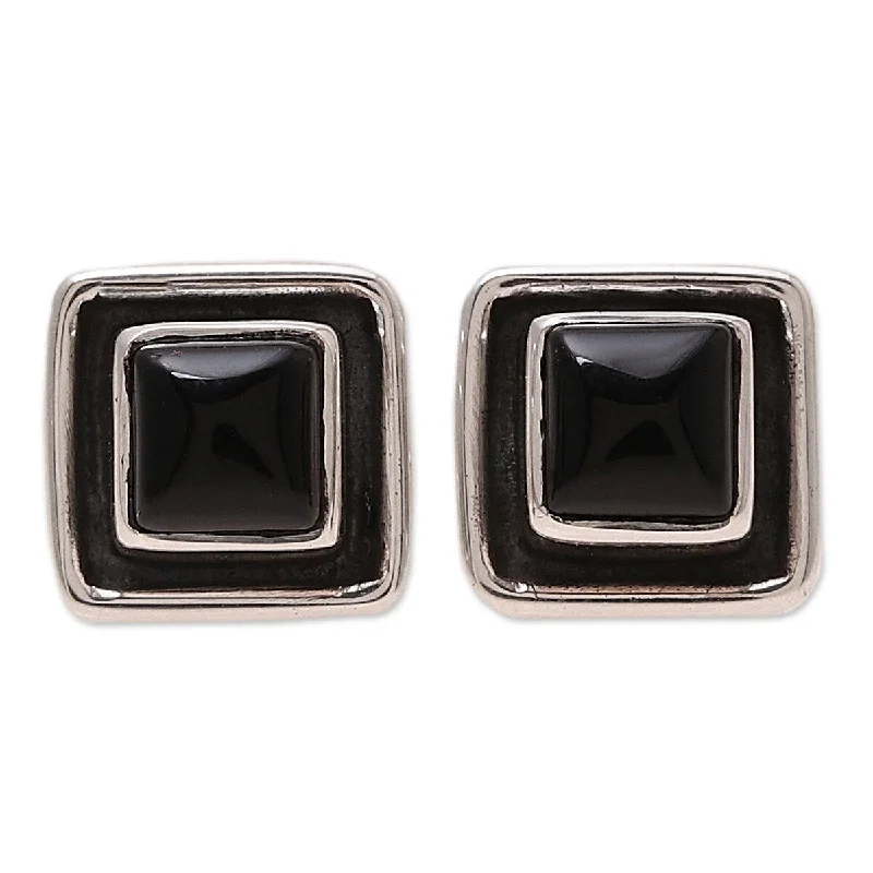 statement earrings for women -NOVICA Midnight Frame, Onyx stud earrings - 0.4*0.4