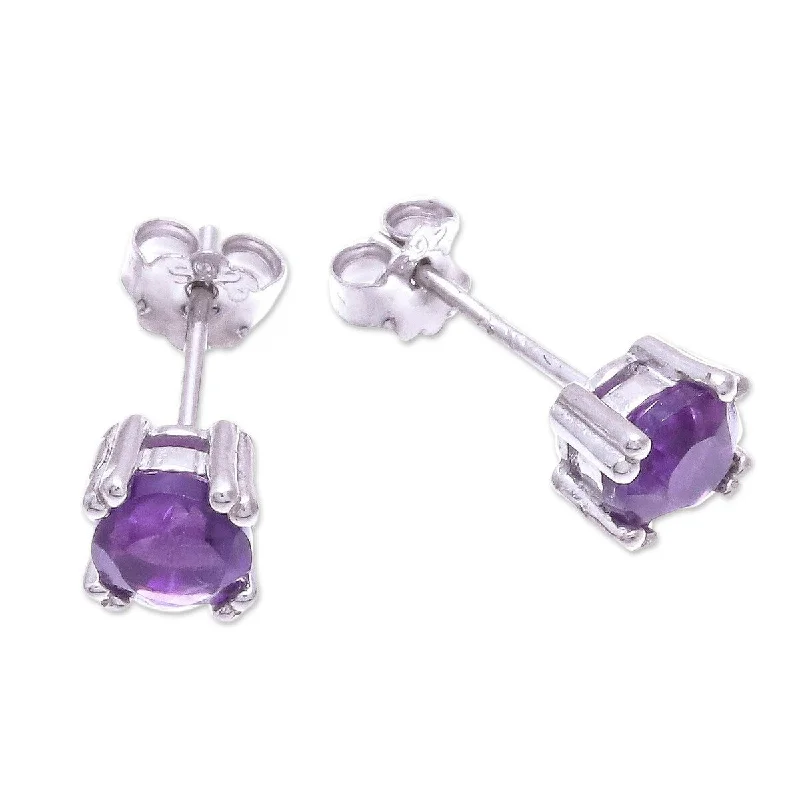 women’s heart-shaped studs -NOVICA Sparkling Gems, Amethyst stud earrings - 0.2*0.2