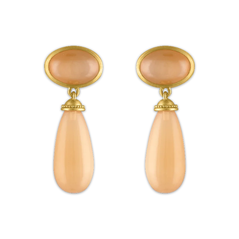 women’s custom earrings -Peach Moonstone Granulated Amphora Earrings