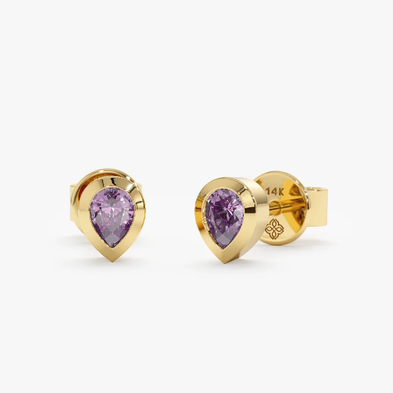 cute earrings for women -Pear Cut Amethyst Studs, Jessie