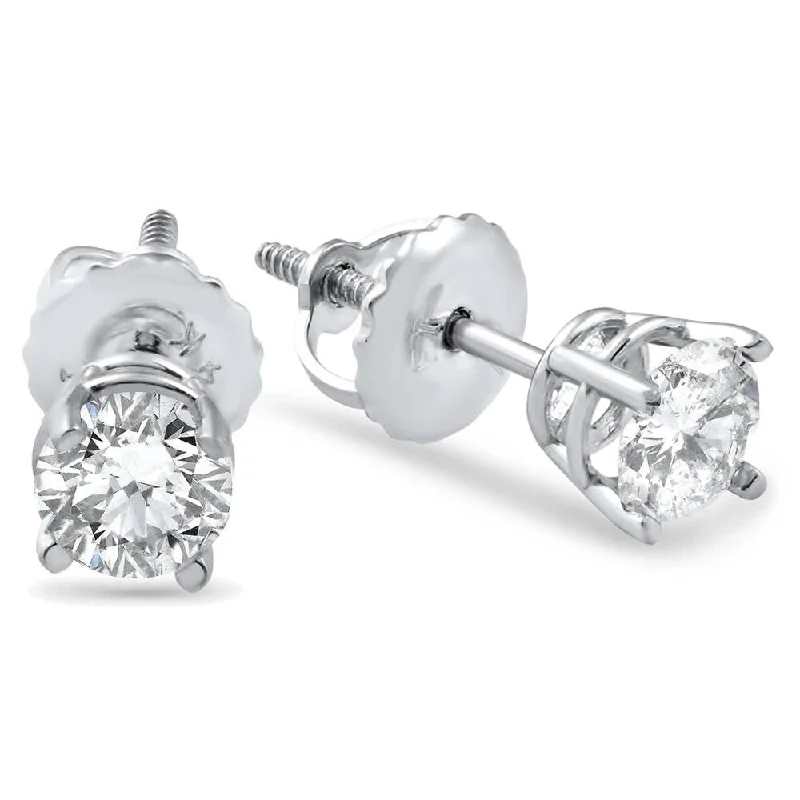 women’s silver drop earrings -Pompeii3 14k White Gold 1/2 Ct TDW Round Diamond Studs Screw Back