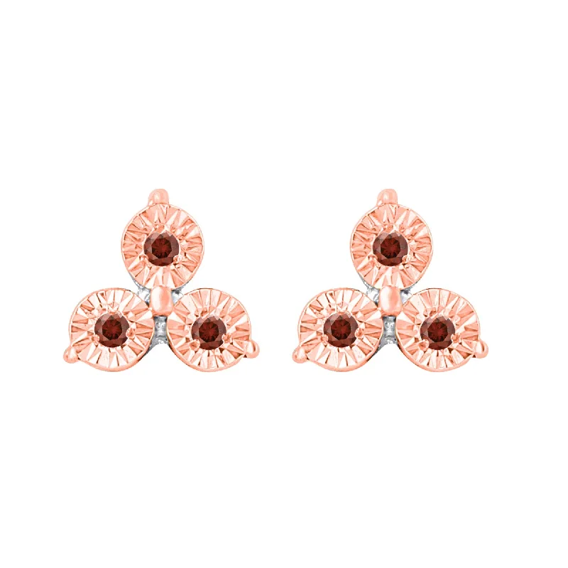 women’s luxury earrings -Rose Gold Over Sterling Silver with Genuine Red Diamond Stud Earring