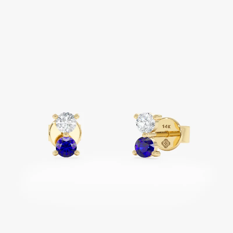 women’s jewel earrings -Sapphire & Diamond Stud Earrings, Trisha