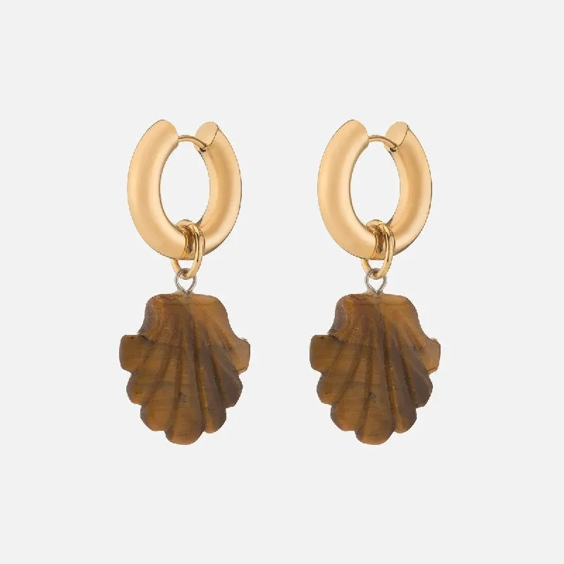 women’s heart-shaped studs -Shell We Dance Earring, Tigers Eye