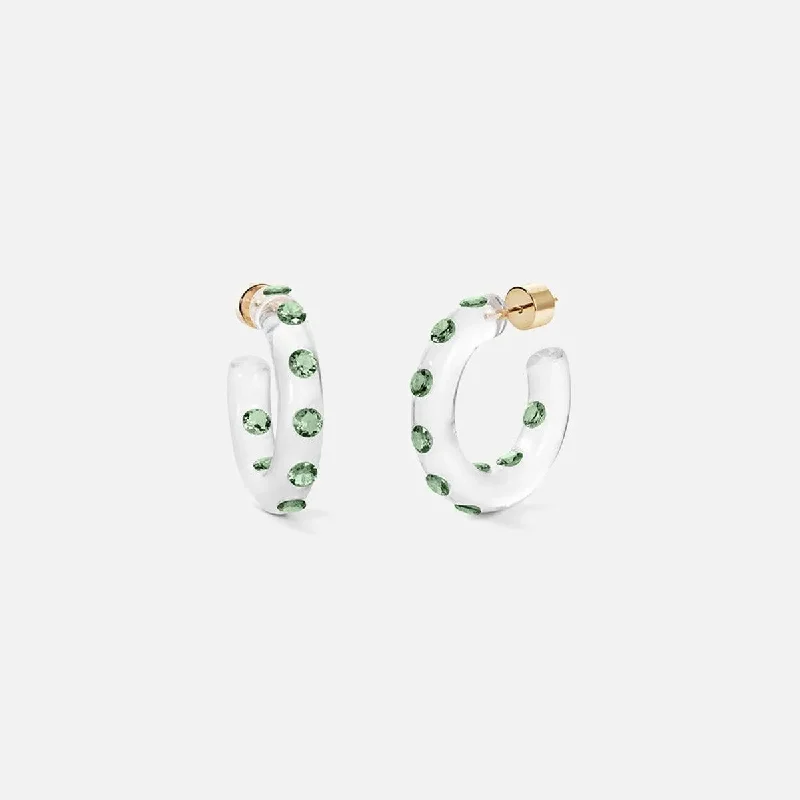 silver stud earrings for women -Small Lucid Hoops, Green