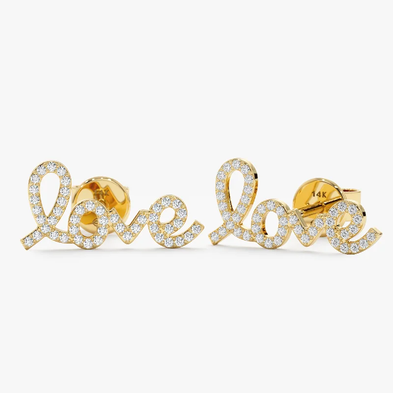 women’s huggie earrings -Love Script Diamond Studs, Zariah