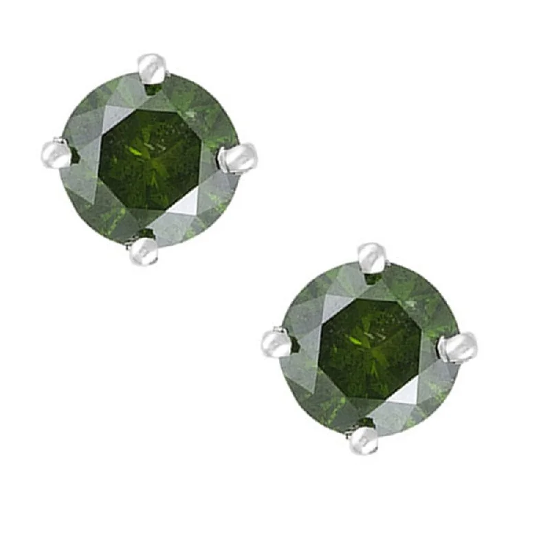 women’s oversized earrings -Sterling Silver with 1.00 CTTW Genuine Green Diamond Stud Earring