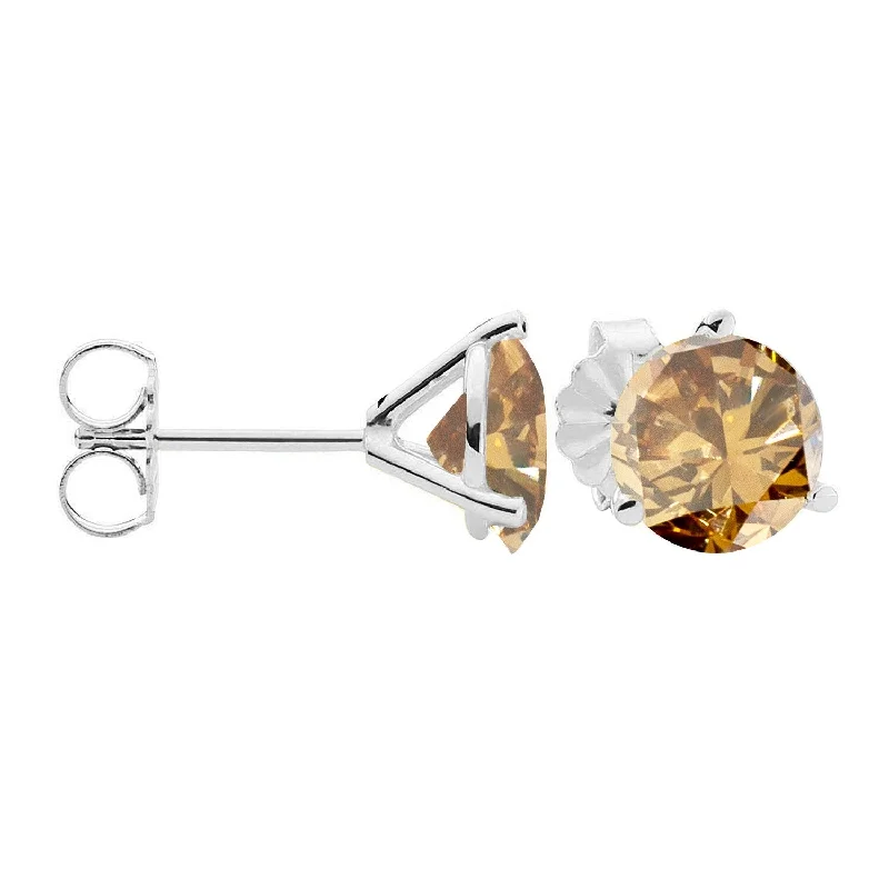 women’s layered earrings -Sterling Silver with Genuine Champagne Diamond Stud Earrings