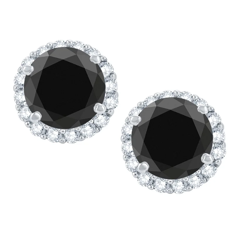 women’s jewel earrings -Sterling Silver with Natural Black Diamond & White Topaz Stud Earring