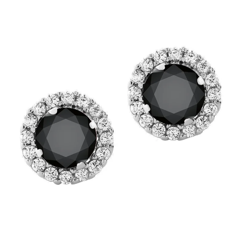 women’s retro earrings -Sterling Silver with Natural Black Diamond & White Topaz Stud Earring