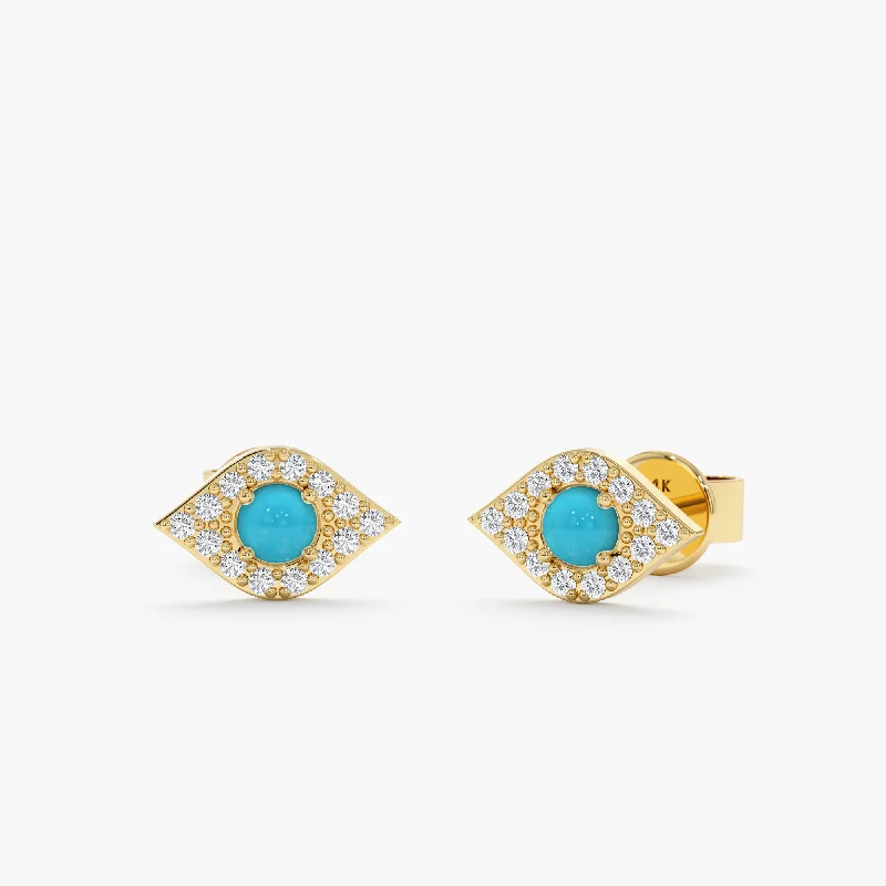 gold-plated earrings for women -Turquoise Evil Eye Diamond Studs, Sansa