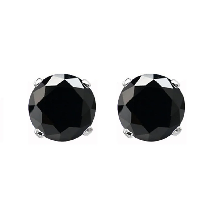 women’s silver drop earrings -White Gold with Genuine Black Diamond Stud Earring