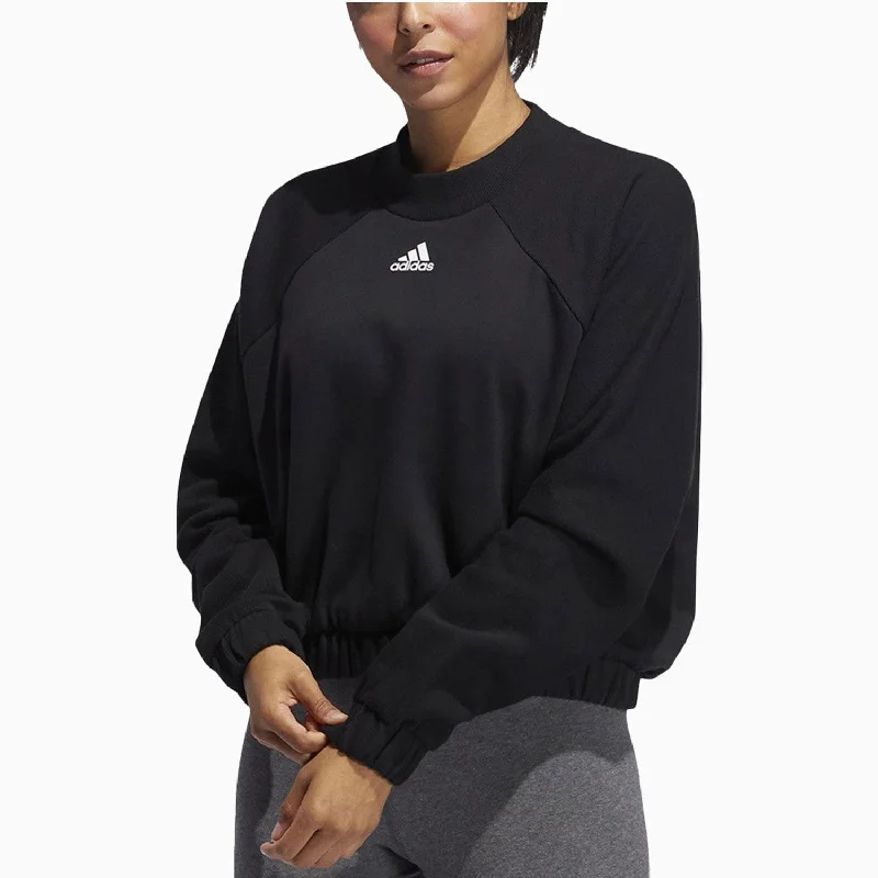 sheer mesh tops for ladies -Women's Black Rib Crew Sweatshirt