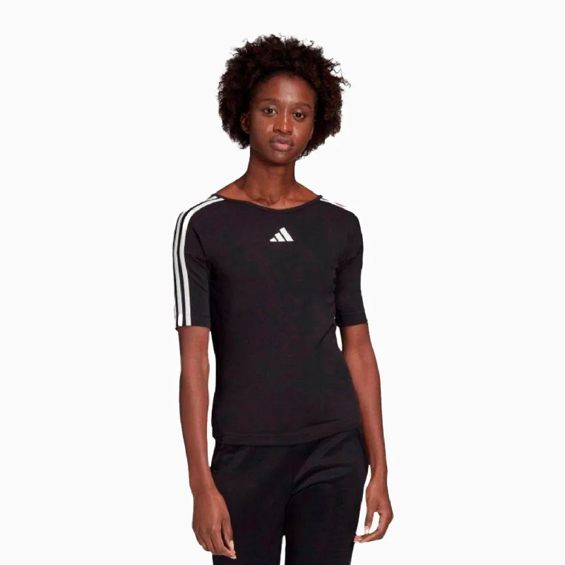 keyhole blouses for ladies -Women's Performance Open Back 3-Stripes T Shirt