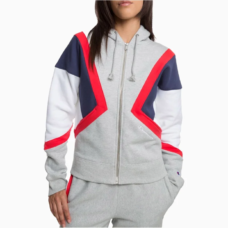 minimalist blouses for ladies -Women's Reverse Weave Colorblock Full Zip Hoodie